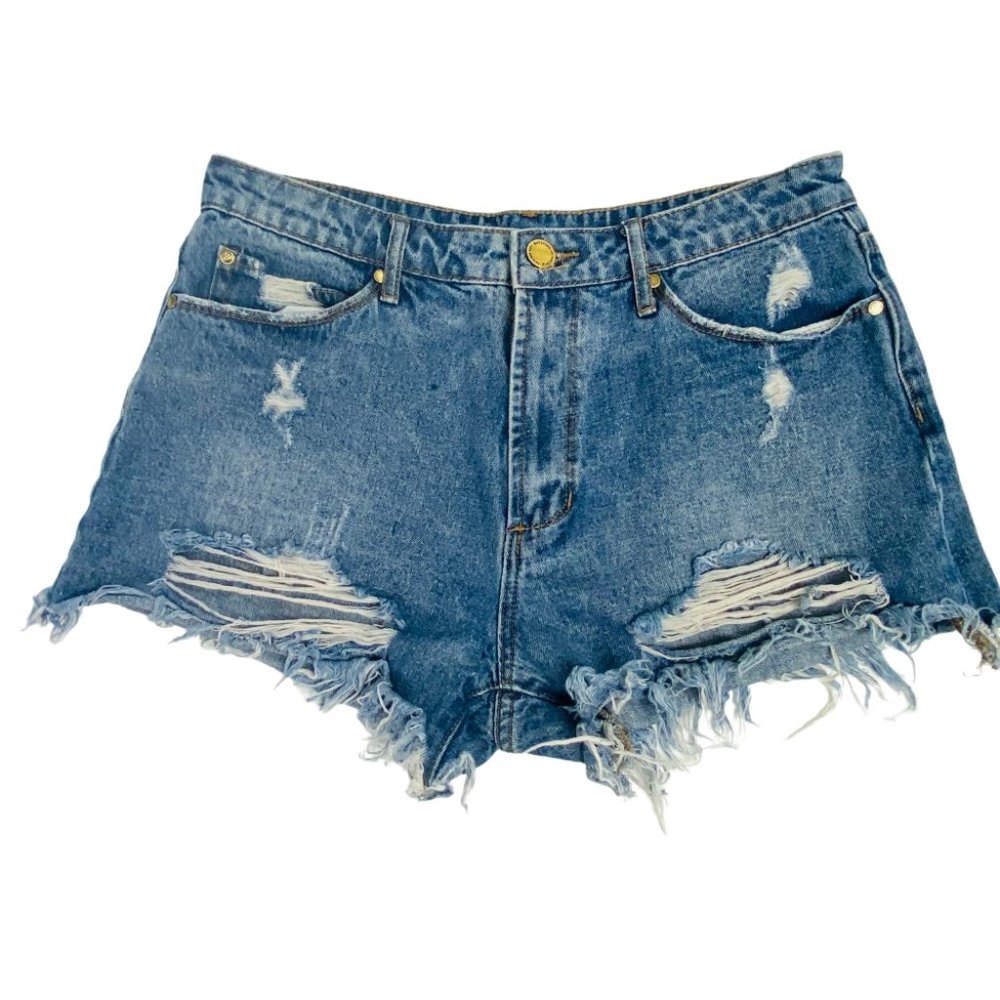 Articles of Society Frayed Ripped Denim Shorts; 28